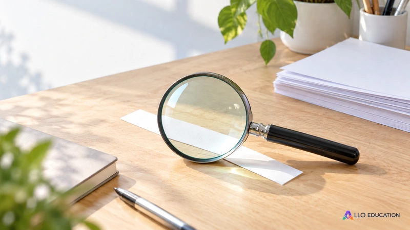 Une loupe sur une bande de papier évoque une analyse ciblée avant de reprendre un entraînement.